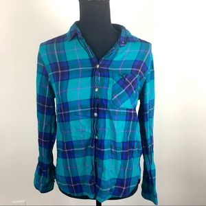 3/$15 AEO Blue Green Purple Flannel Button Up S